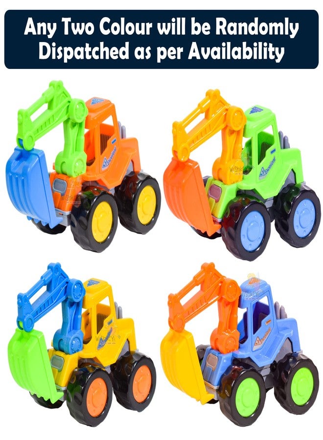 WISHKEY Plastic Push and Go Construction Truck Set, 2 Friction Powered Trucks Resemble Excavator, Moveable Parts, Non-Toxic ABS Plastic, Multicolor, 3+ Years (Set of 2) - Image 2